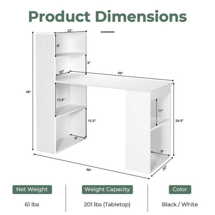 Hommoo Computer Desk Writing Workstation Office with 6-Tier Storage Shelves-White, Gaming Computer Desks for Image 2