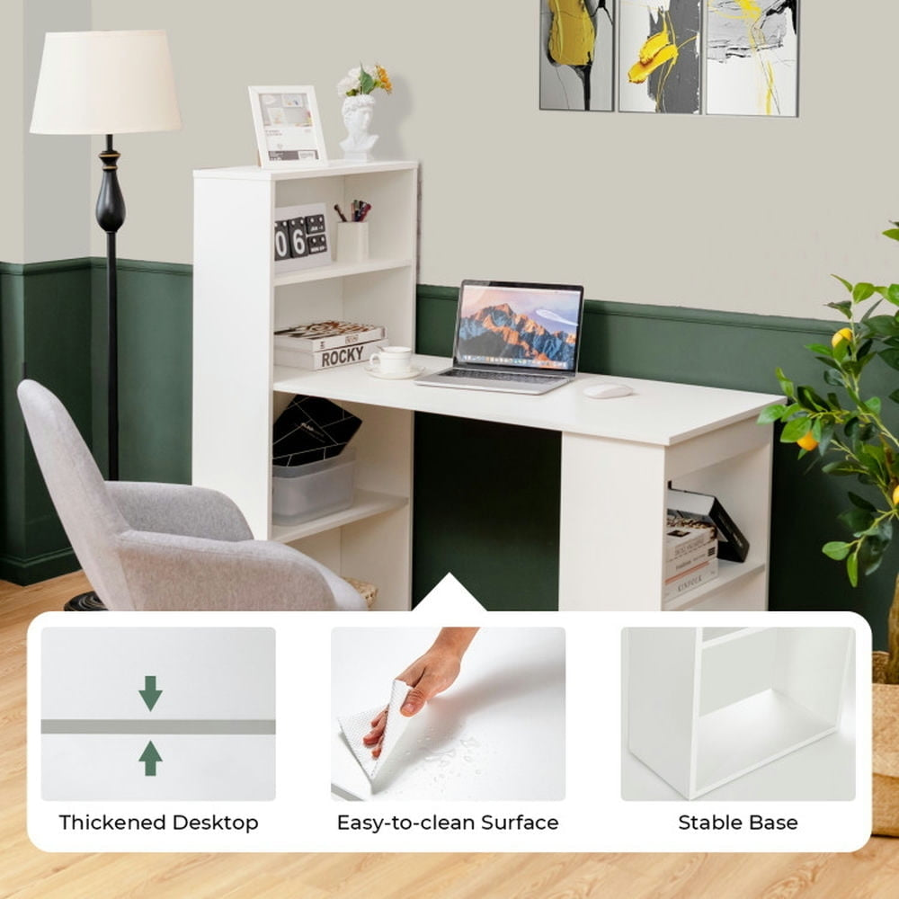 Hommoo Computer Desk Writing Workstation Office with 6-Tier Storage Shelves-White, Gaming Computer Desks for Image 4