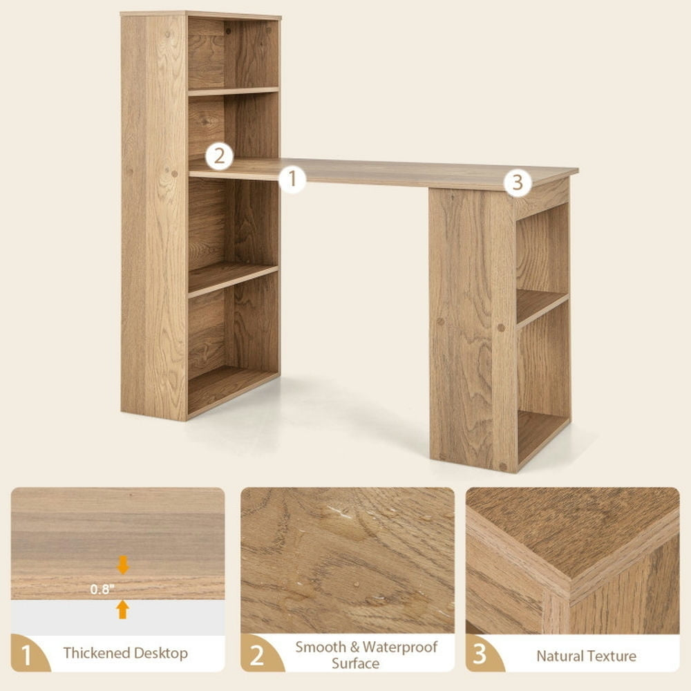 Hommoo 48 Inch Computer Desk with 4-Tier Bookcase and CPU Stand-Natural, Home Office Desks, Gaming Computer Desks for Image 3