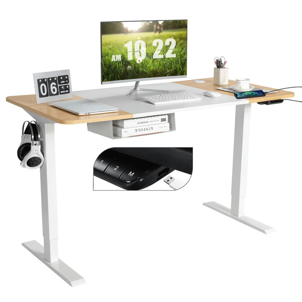 Hommoo 55 x 28 Inch Electric Adjustable Sit to Stand Desk with USB Port-Natural, Gaming Computer Desks for Image 1