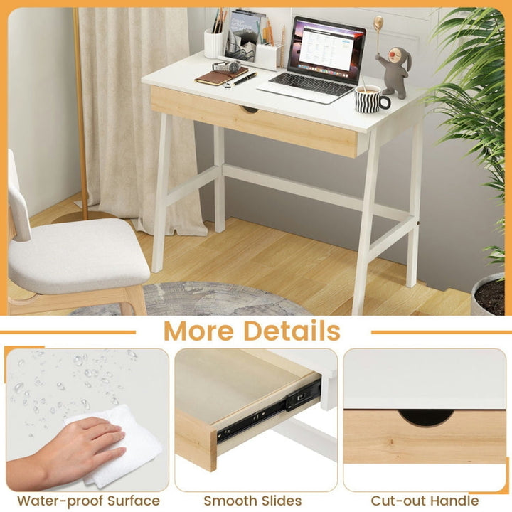 Hommoo Wooden Computer Desk with Drawer for Home Office, Home Office Desks, Gaming Computer Desks for Image 4