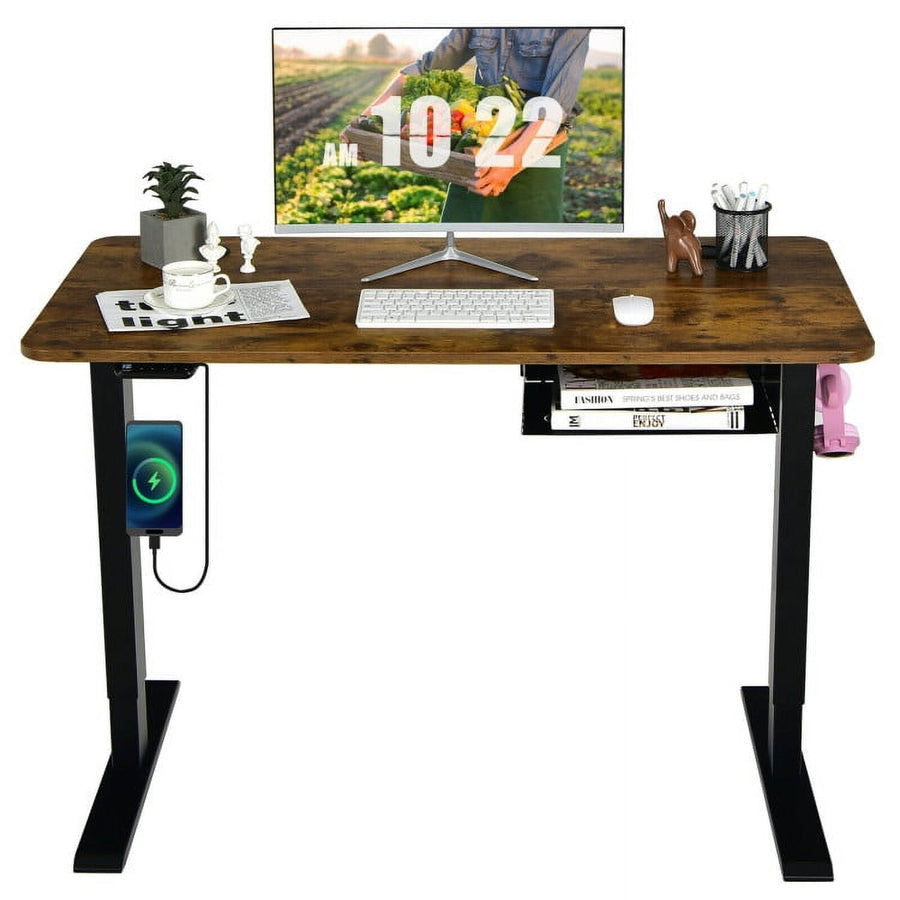 Hommoo 48-inch Electric Height Adjustable Standing Desk with Control Panel-Rustic Brown, Gaming Computer Desks for Image 1