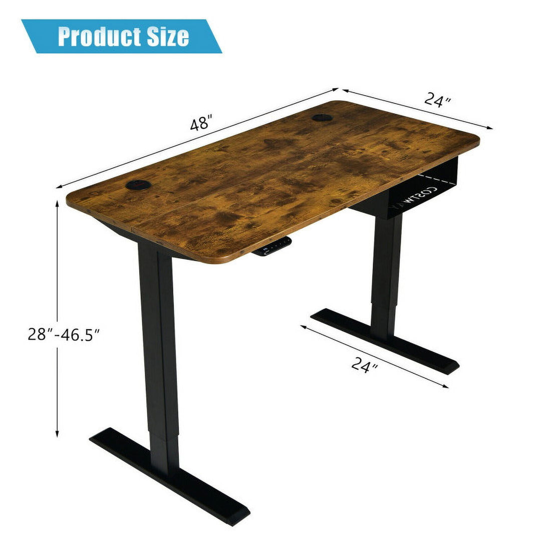 Hommoo 48-inch Electric Height Adjustable Standing Desk with Control Panel-Rustic Brown, Gaming Computer Desks for Image 2