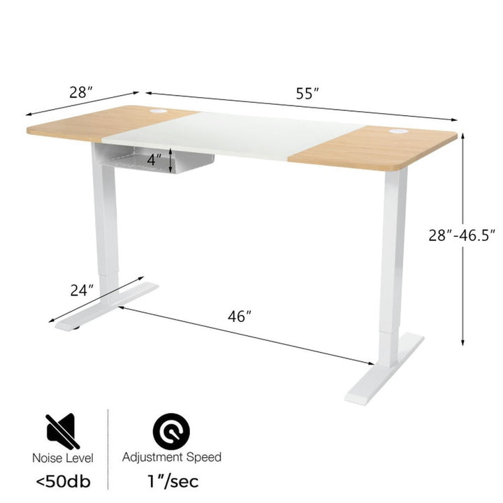 Hommoo 55 x 28 Inch Electric Adjustable Sit to Stand Desk with USB Port-Natural, Gaming Computer Desks for Image 5