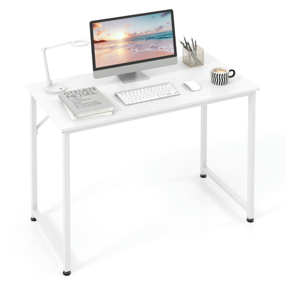 Hommoo 40 Inch Small Computer Desk with Heavy-duty Metal Frame-White, Home Office Desks, Gaming Computer Desks for Image 1