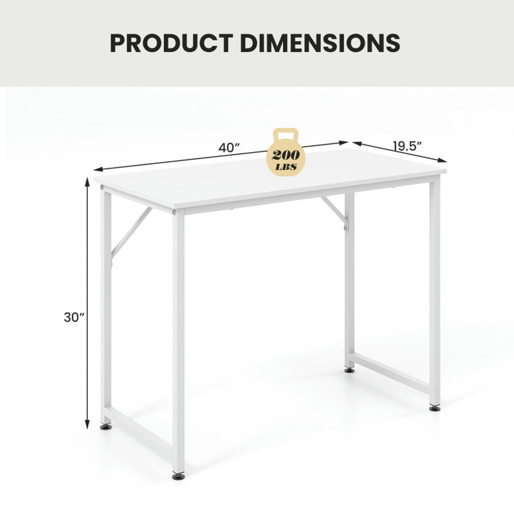 Hommoo 40 Inch Small Computer Desk with Heavy-duty Metal Frame-White, Home Office Desks, Gaming Computer Desks for Image 2