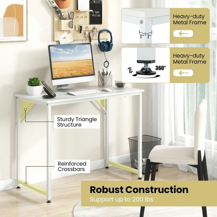 Hommoo 40 Inch Small Computer Desk with Heavy-duty Metal Frame-White, Home Office Desks, Gaming Computer Desks for Image 4