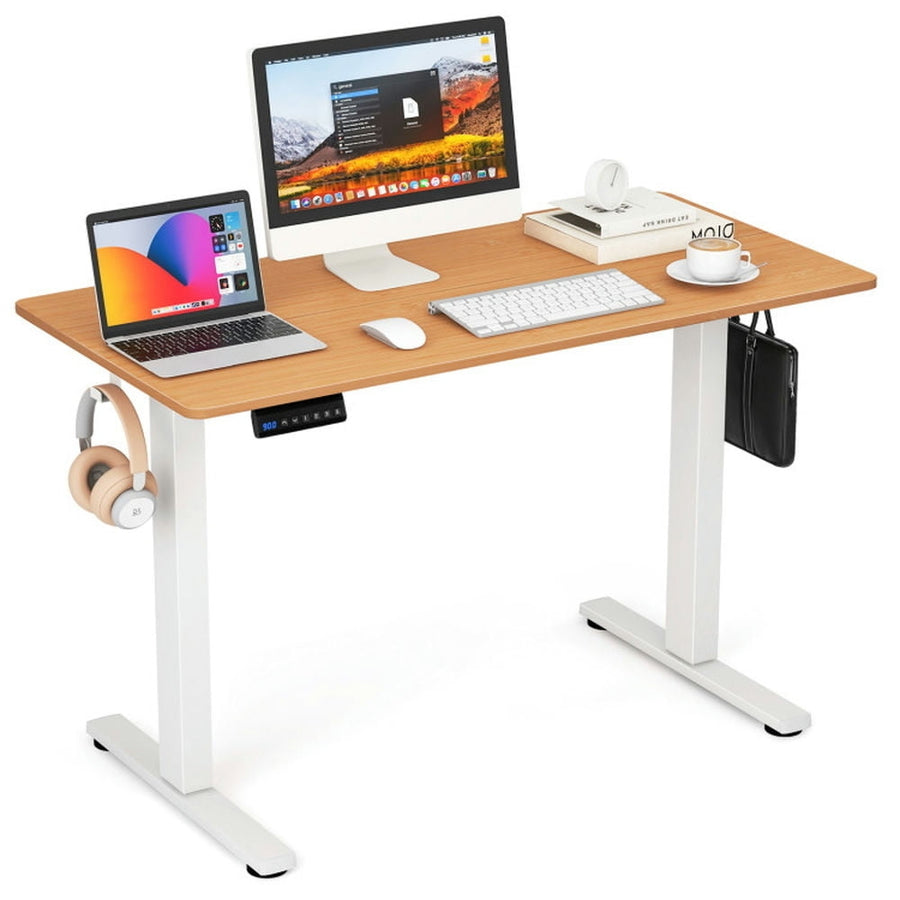 Hommoo Electric Standing Desk with 3 Memory Height Settings and 2 Hanging Hooks and Cable Management-Natural Image 1