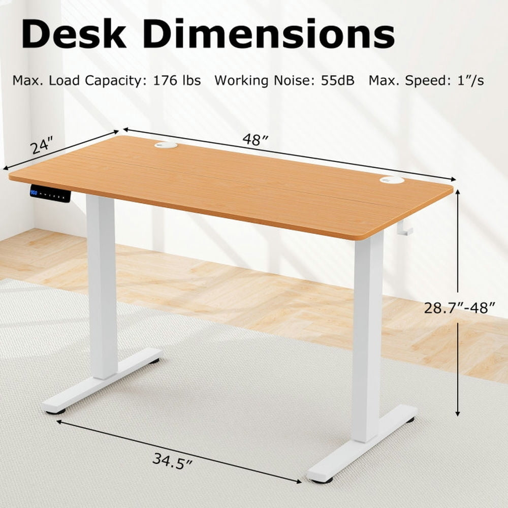 Hommoo Electric Standing Desk with 3 Memory Height Settings and 2 Hanging Hooks and Cable Management-Natural Image 2