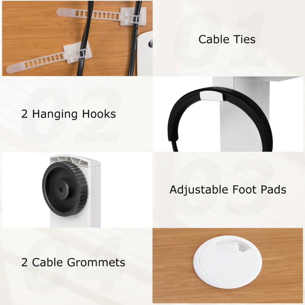 Hommoo Electric Standing Desk with 3 Memory Height Settings and 2 Hanging Hooks and Cable Management-Natural Image 4