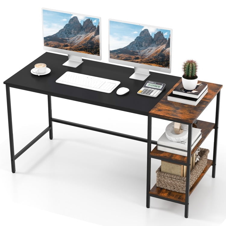 Hommoo 55 Inch Modern Industrial Style Study Writing Desk with 2 Storage Shelves-Black, Gaming Computer Desks for Image 1