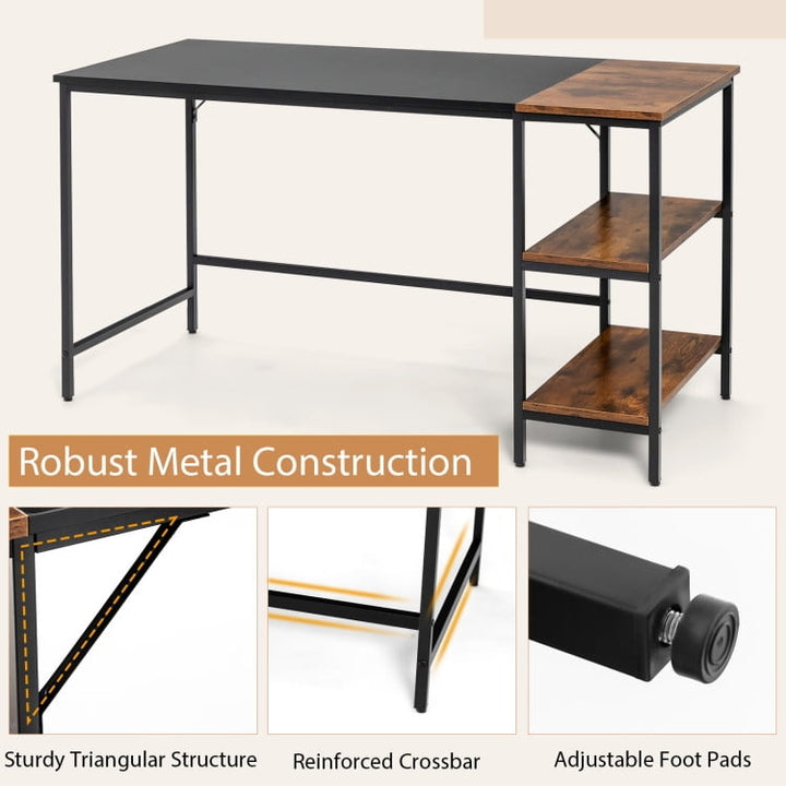 Hommoo 55 Inch Modern Industrial Style Study Writing Desk with 2 Storage Shelves-Black, Gaming Computer Desks for Image 3