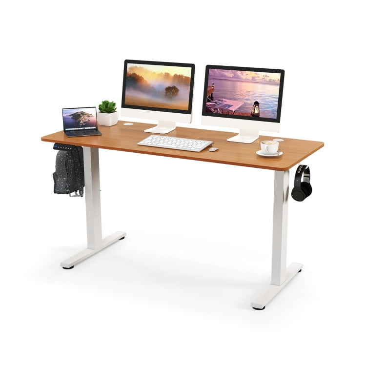 Hommoo 55 x 24 Inches Sit Stand Home Office Desk with 3 Memory Height Settings-Natural, Gaming Computer Desks for Image 1