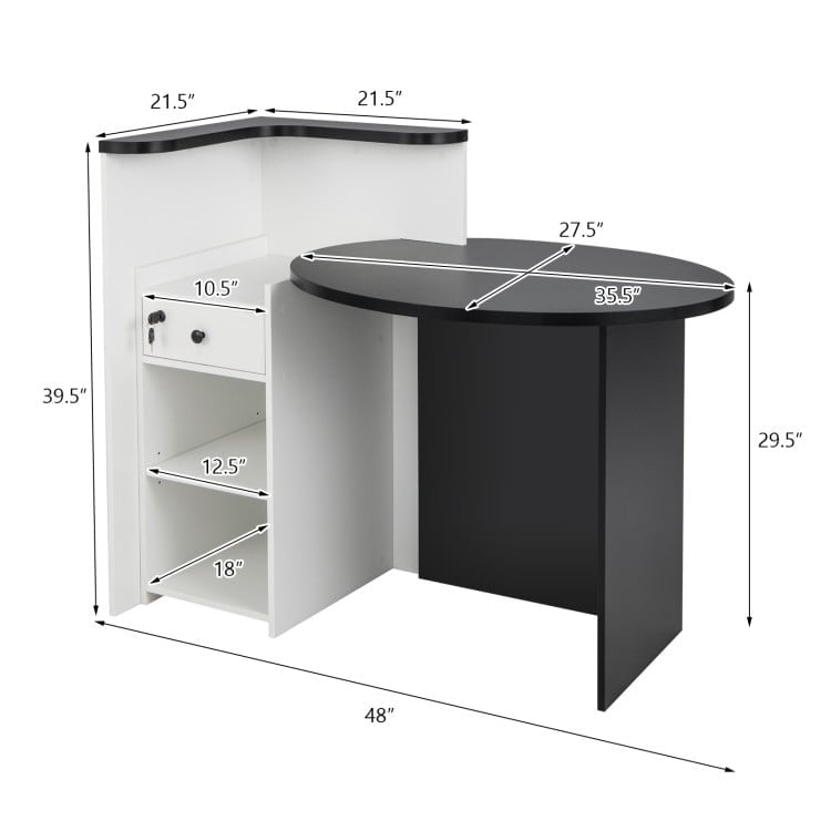 Hommoo Front Reception Office Desk with Open Shelf and Lockable Drawer-Black and White, Gaming Computer Desks for Image 3