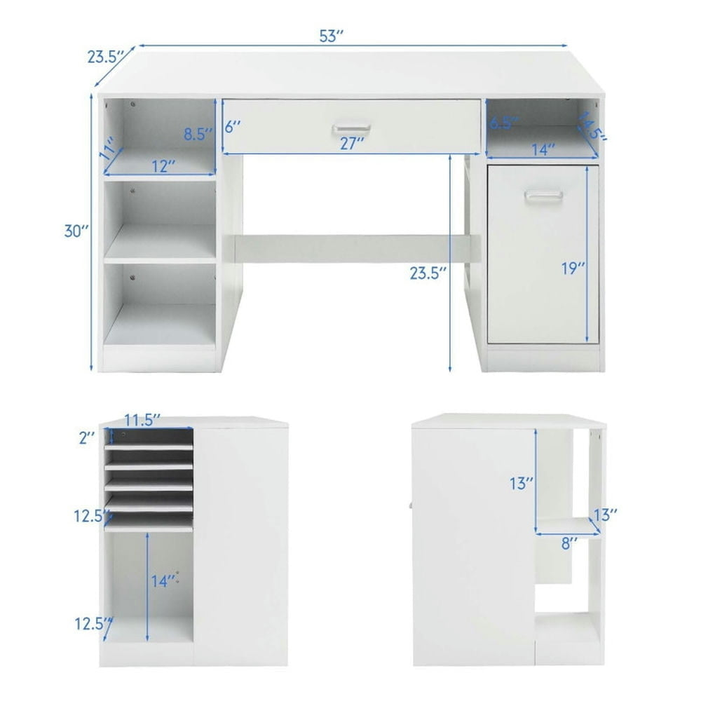 Hommoo Sewing Craft Table Home Office Computer Desk with Storage Shelves and Drawer, Gaming Computer Desks for Image 4