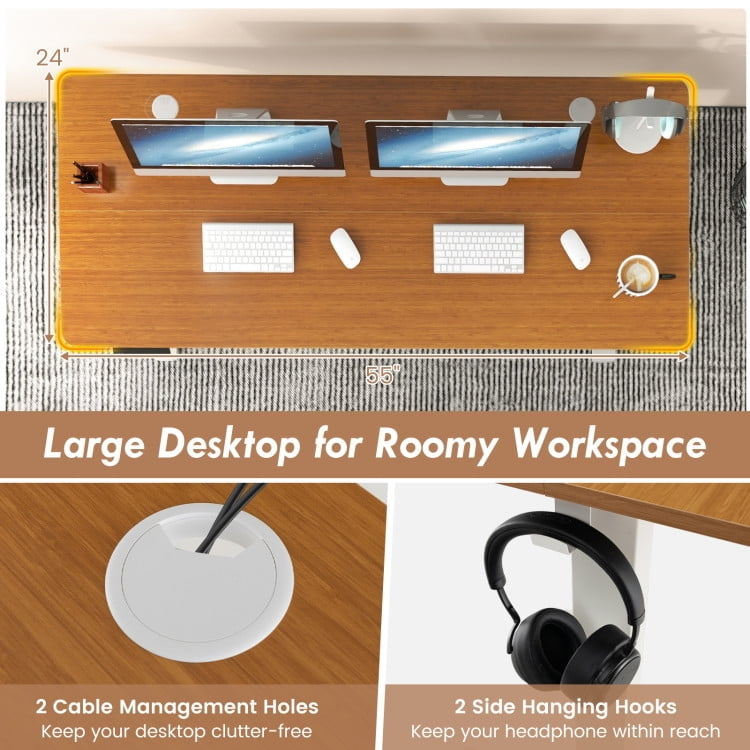 Hommoo 55 x 24 Inches Sit Stand Home Office Desk with 3 Memory Height Settings-Natural, Gaming Computer Desks for Image 3