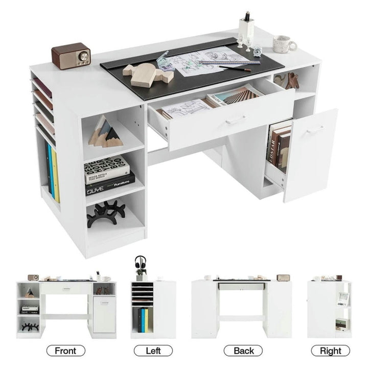 Hommoo Sewing Craft Table Home Office Computer Desk with Storage Shelves and Drawer, Gaming Computer Desks for Image 5