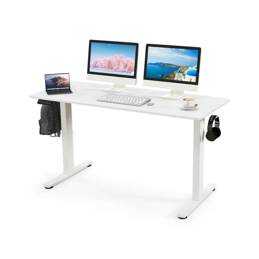 Hommoo 55 x 24 Inches Sit Stand Home Office Desk with 3 Memory Height Settings-White, Gaming Computer Desks for Image 1