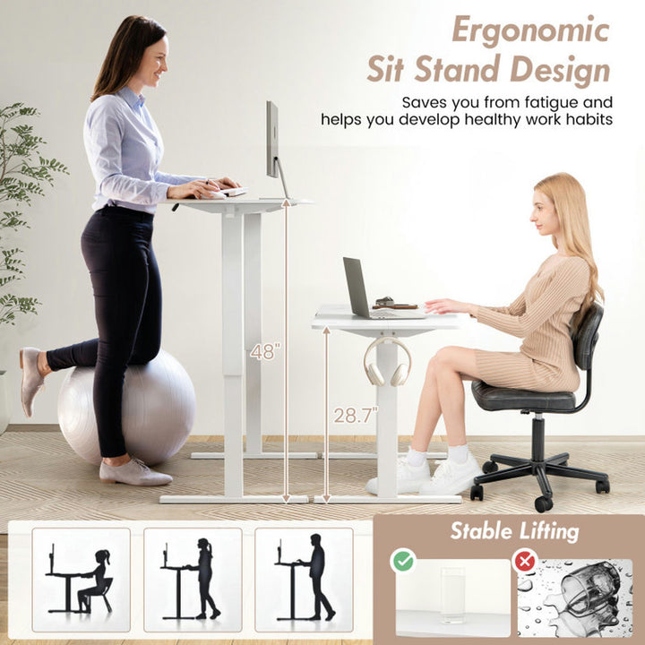 Hommoo 55 x 24 Inches Sit Stand Home Office Desk with 3 Memory Height Settings-White, Gaming Computer Desks for Image 3