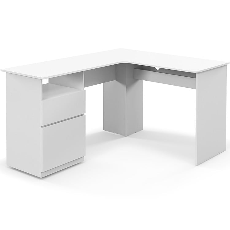 Hommoo L-Shaped Computer Desk with Letter File Drawer-White, Home Office Desks, Gaming Computer Desks for Image 2