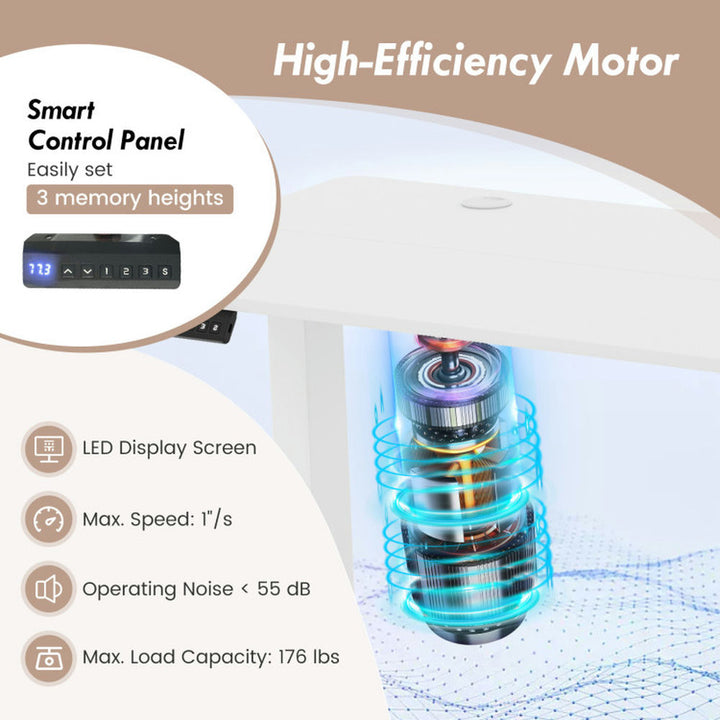 Hommoo 55 x 24 Inches Sit Stand Home Office Desk with 3 Memory Height Settings-White, Gaming Computer Desks for Image 4