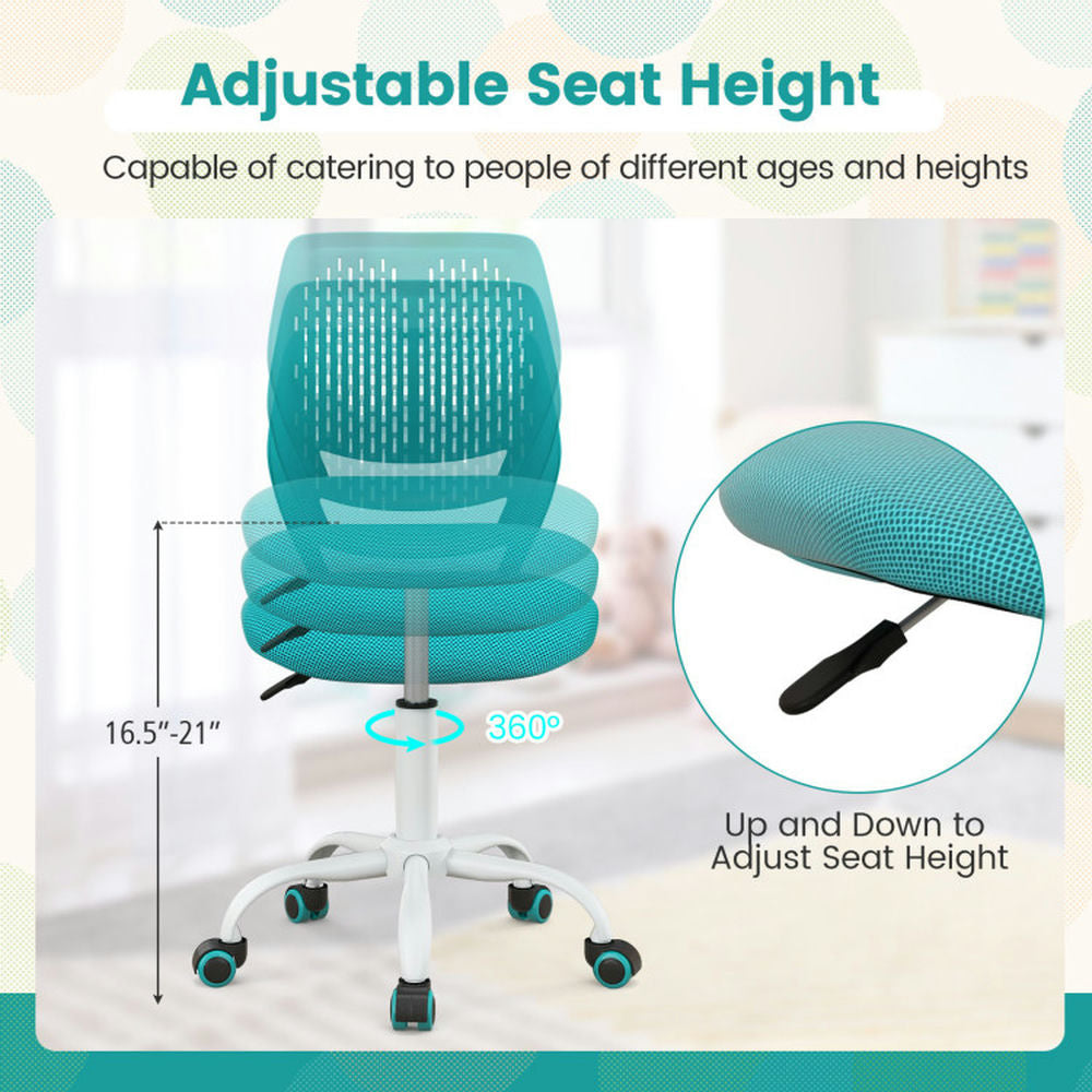 Hommoo Ergonomic Children Study Chair with Adjustable Height-Turquoise, Home Office Computer Desk Chair, Small Office Image 2