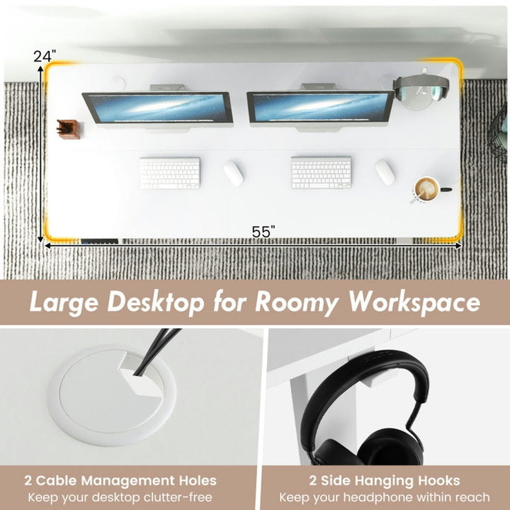 Hommoo 55 x 24 Inches Sit Stand Home Office Desk with 3 Memory Height Settings-White, Gaming Computer Desks for Image 5