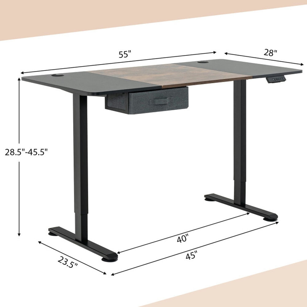 Hommoo Height Adjustable Electric Standing Desk with USB Charging Port-Rustic Brown, Gaming Computer Desks for Image 2