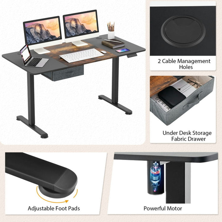 Hommoo Height Adjustable Electric Standing Desk with USB Charging Port-Rustic Brown, Gaming Computer Desks for Image 3