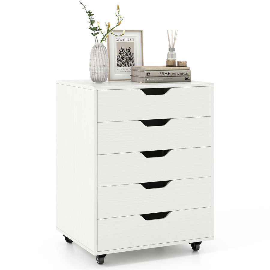 Lateral File Cabinet w/ Wheels 5-Drawer Dresser Modern Chest of Drawers Image 1