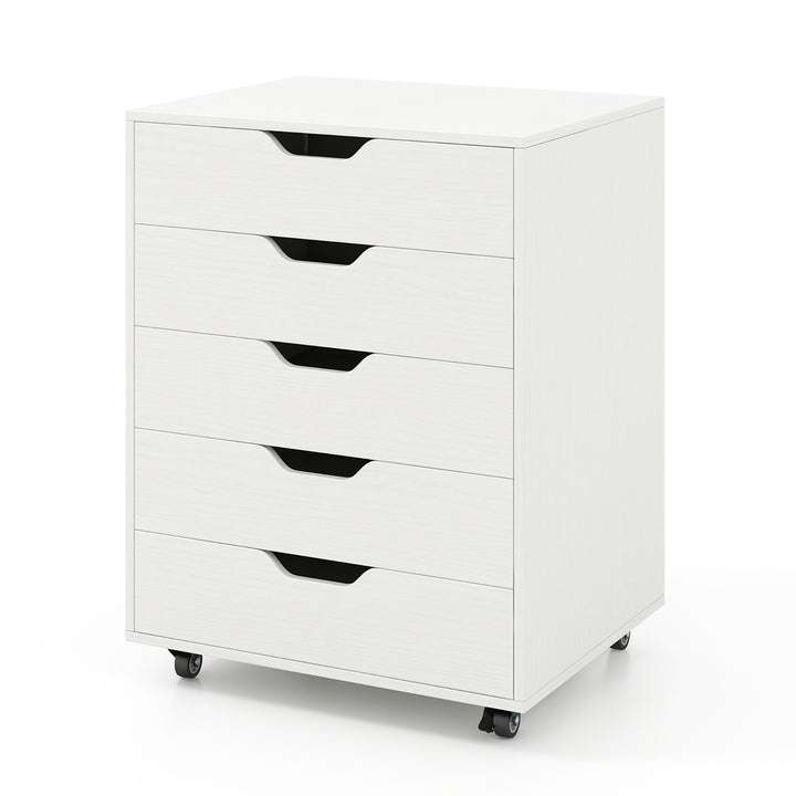 Lateral File Cabinet w/ Wheels 5-Drawer Dresser Modern Chest of Drawers Image 10