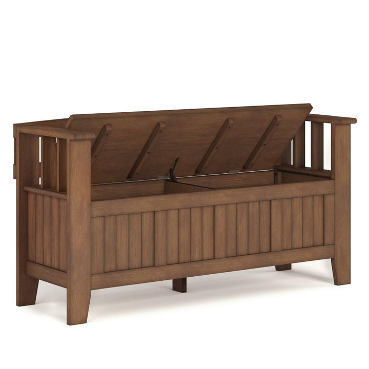 Acadian Entryway Storage Bench Solid Wood 48in Lift Top Rustic Furniture Image 11