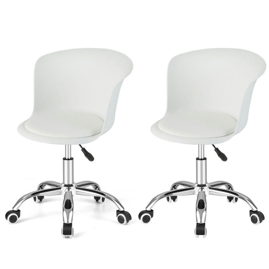 Hommoo Set of 2 Office Desk Chair with Ergonomic Backrest and Soft Padded PU Leather Seat-White, Home Office Computer Image 1