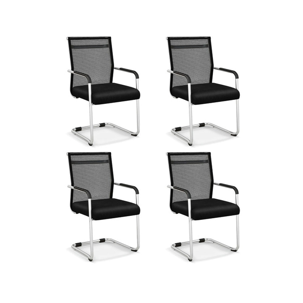 Hommoo Office Guest Chairs Set of 4 with Metal Sled Base and Armrests-Black, Small Office Chair for Bedroom,Study Image 1