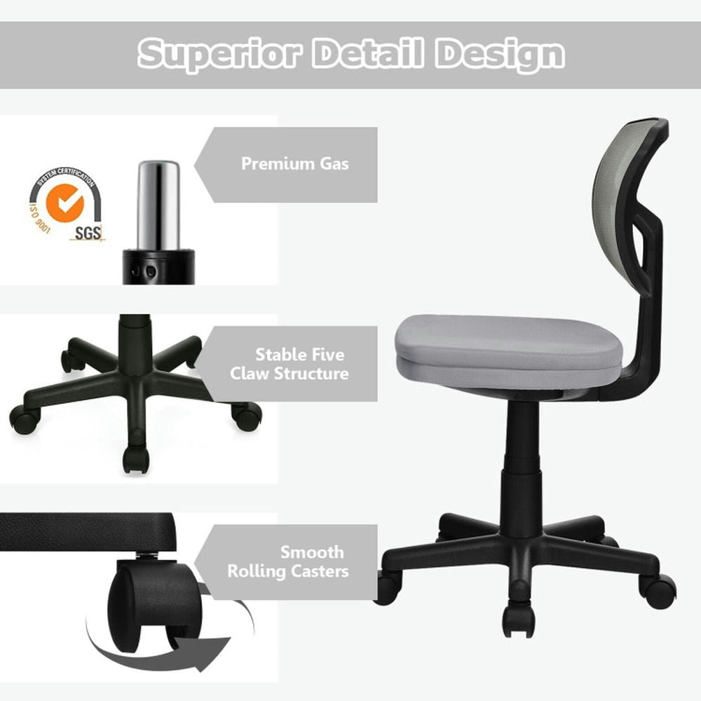 Hommoo Armless Computer Chair with Height Adjustment and Breathable Mesh for Home Office-Gray, Home Office Computer Desk Image 2