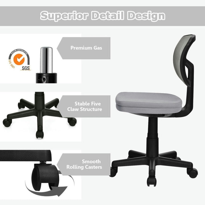 Hommoo Armless Computer Chair with Height Adjustment and Breathable Mesh for Home Office-Gray, Home Office Computer Desk Image 2