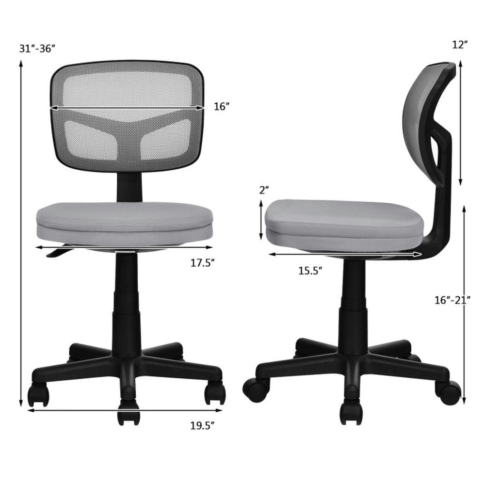 Hommoo Armless Computer Chair with Height Adjustment and Breathable Mesh for Home Office-Gray, Home Office Computer Desk Image 6