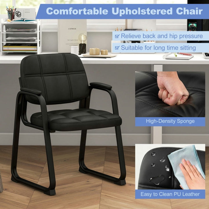 Hommoo Upholstered Waiting Room Chair with Armrest and Ergonomic Backrest-Black, Home Office Computer Desk Chair Image 2