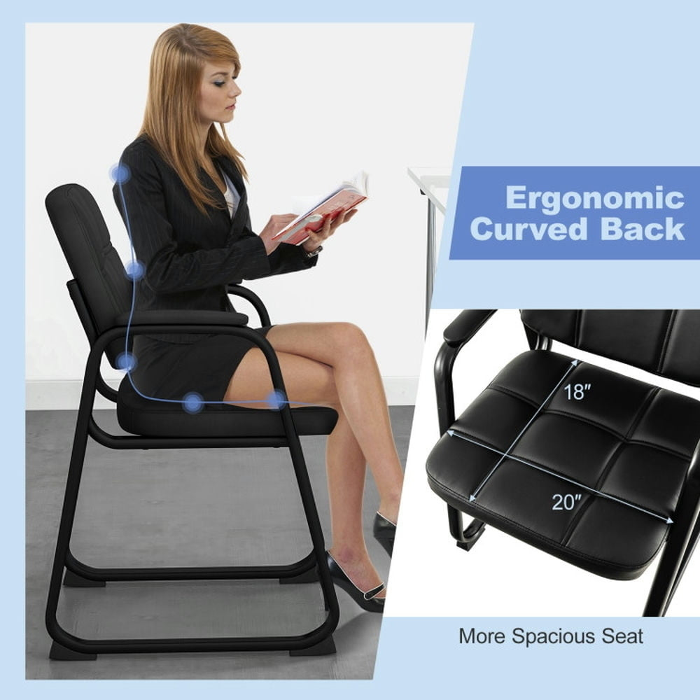 Hommoo Upholstered Waiting Room Chair with Armrest and Ergonomic Backrest-Black, Home Office Computer Desk Chair Image 3