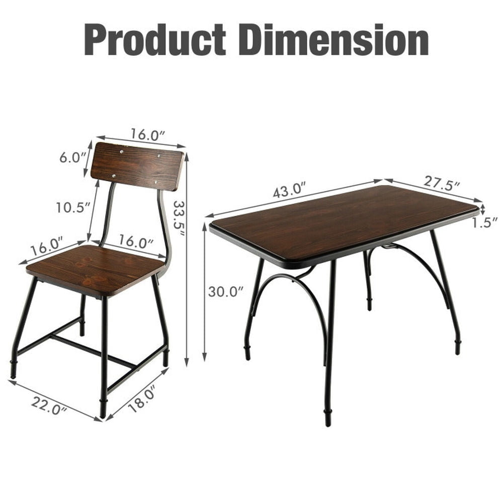 Hommoo 43 x 27.5 Inch Industrial Style Dining Table with Adjustable Feet-Rustic Brown, Kitchen Bar Height Table and Image 3