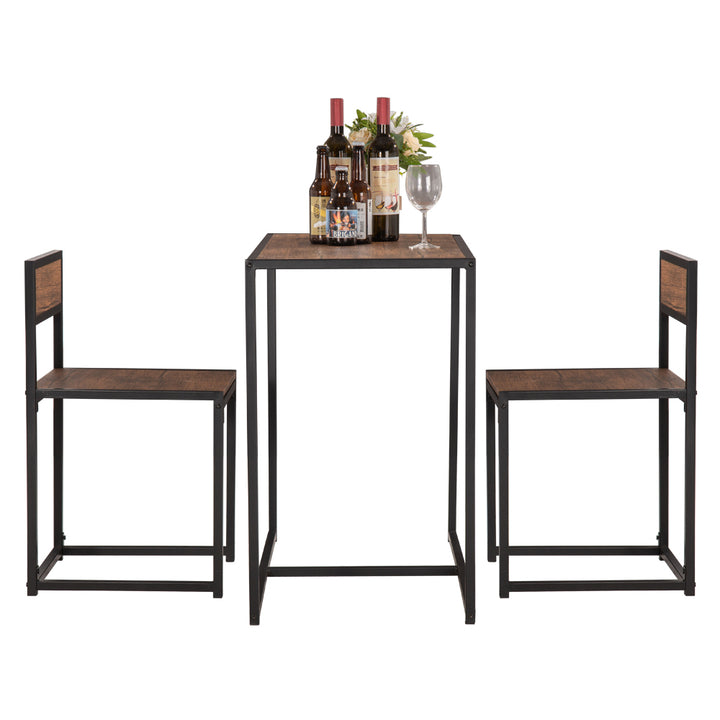 Hommoo 3 Piece Elm Wood Dining Table Set of 3, Counter Height Table with 2 Chairs Image 3