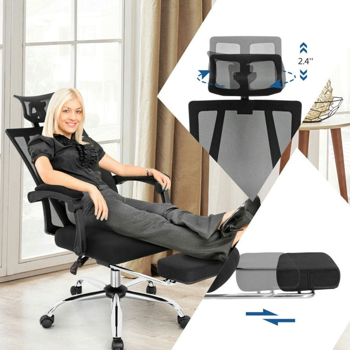 Hommoo Ergonomic Recliner Mesh Office Chair with Adjustable Footrest-Black, Home Office Computer Desk Chair Image 3