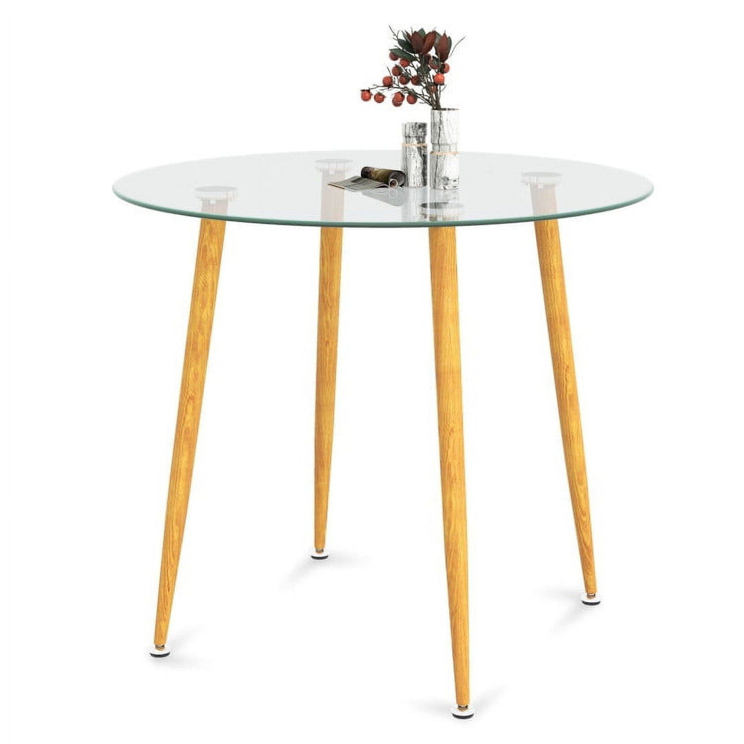 Hommoo Round Glass Dining Table Leisure Coffee Table with Metal Legs-Natural, Kitchen Bar Height Table and Chairs for Image 1