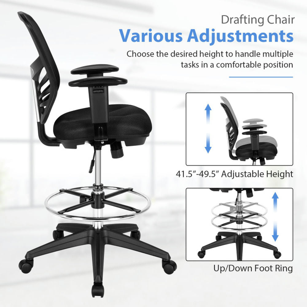 Hommoo Mesh Drafting Chair Office Chair with Adjustable Armrests and Foot-Ring-Black, Home Office Computer Desk Chair Image 2