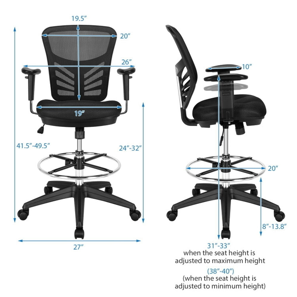 Hommoo Mesh Drafting Chair Office Chair with Adjustable Armrests and Foot-Ring-Black, Home Office Computer Desk Chair Image 5