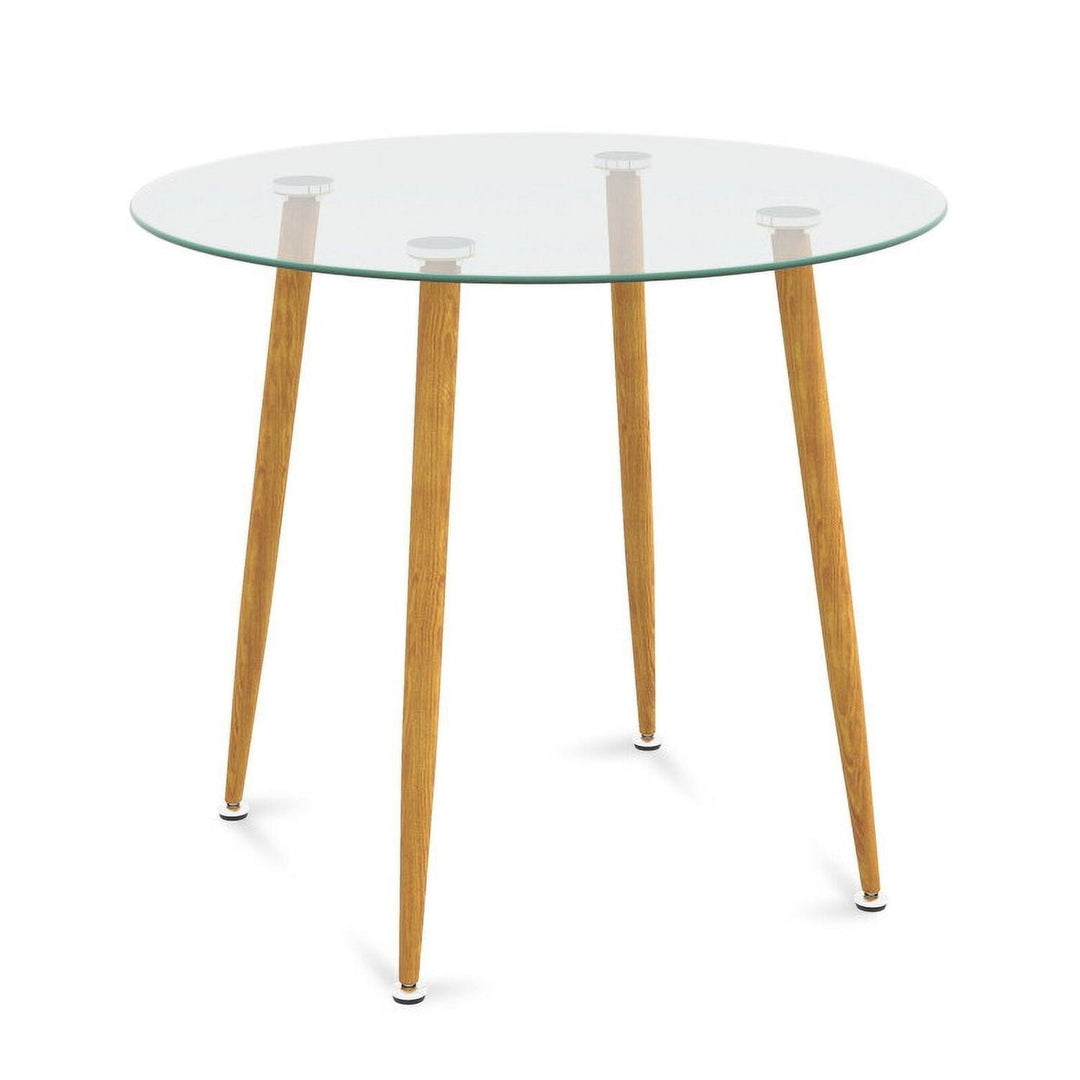 Hommoo Round Glass Dining Table Leisure Coffee Table with Metal Legs-Natural, Kitchen Bar Height Table and Chairs for Image 6