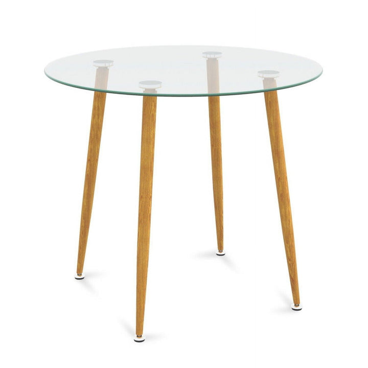 Hommoo Round Glass Dining Table Leisure Coffee Table with Metal Legs-Natural, Kitchen Bar Height Table and Chairs for Image 6