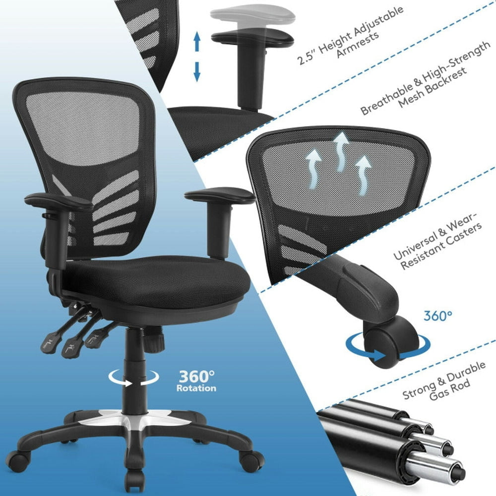 Hommoo Ergonomic Mesh Office Chair with Adjustable Back Height and Armrests-Black, Home Office Computer Desk Chair Image 2