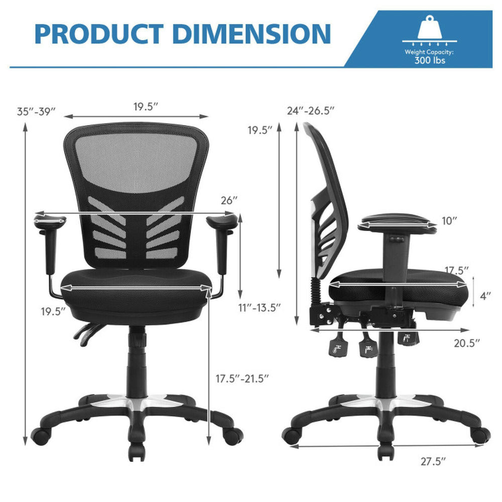 Hommoo Ergonomic Mesh Office Chair with Adjustable Back Height and Armrests-Black, Home Office Computer Desk Chair Image 4