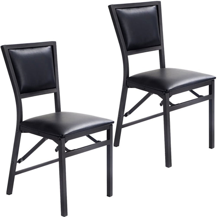 Hommoo Modern Metal Folding Dining Room Side Chair, Lounge Chair Set of 2 for Kitchen, Dining, Black Image 3